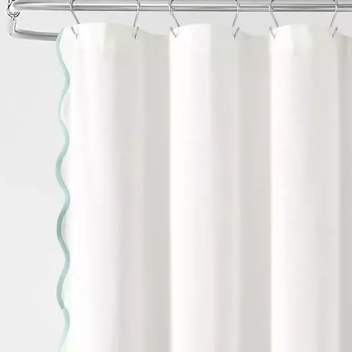 White Blue Scalloped Coastal Shower Curtain