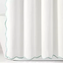White Blue Scalloped Coastal Shower Curtain