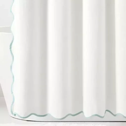 White Blue Scalloped Coastal Shower Curtain