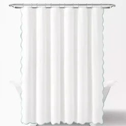 White Blue Scalloped Coastal Shower Curtain