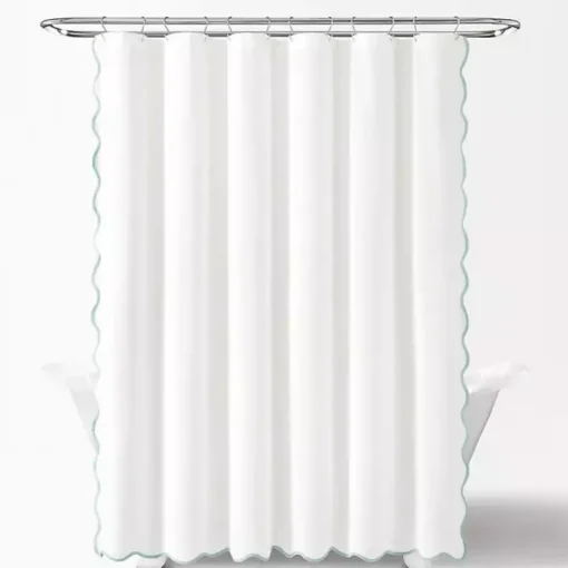 White Blue Scalloped Coastal Shower Curtain