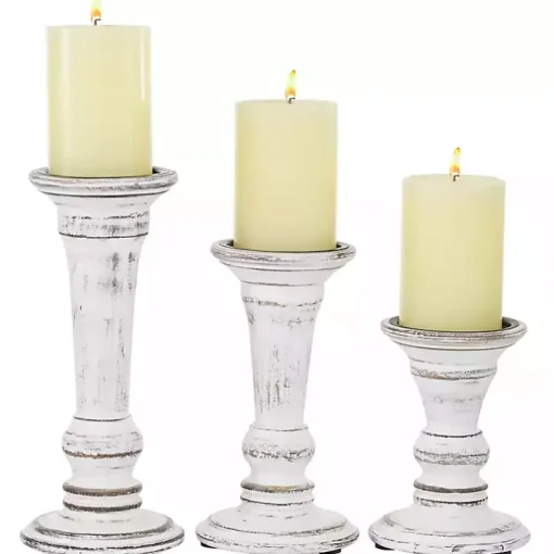 White Brushstroke 3-pc. Pillar Candle Holder Set
