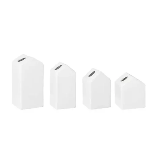 White Ceramic House Shaped Vases, Set of 4