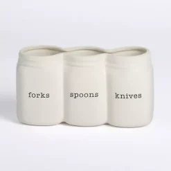 White Ceramic 3-Section Mason Jar Utensil Holder