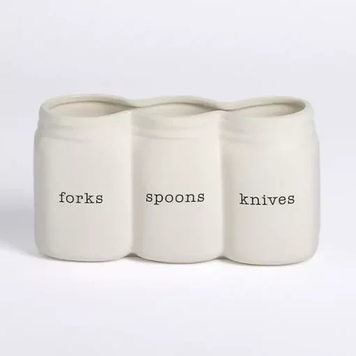 White Ceramic 3-Section Mason Jar Utensil Holder