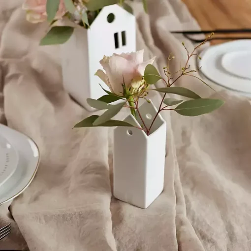 White Ceramic Village House Vase, 6 in.