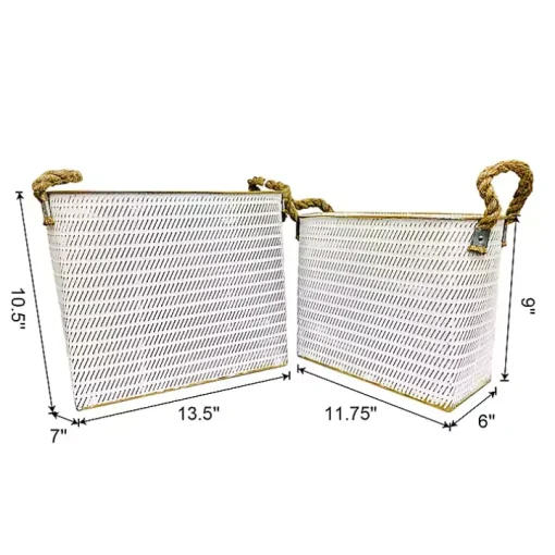White Embossed Metal Bins, Set of 2