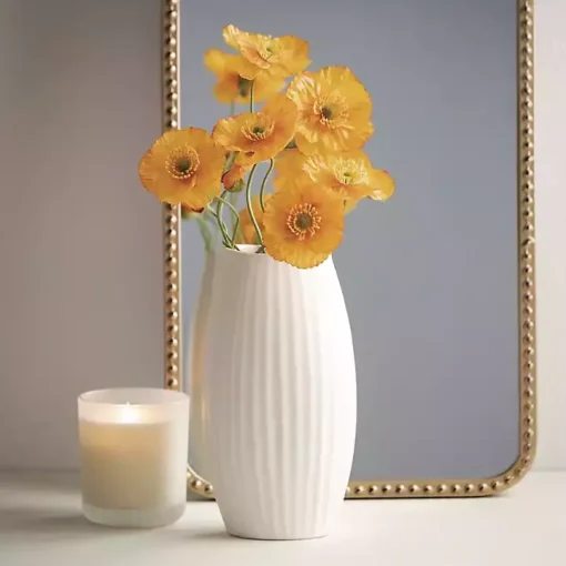 White Modern Ribbed Ceramic Vase