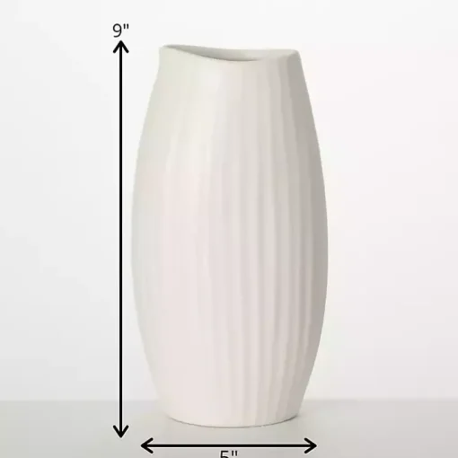 White Modern Ribbed Ceramic Vase