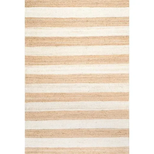 White Stripe Jute Area Rug, 5x8