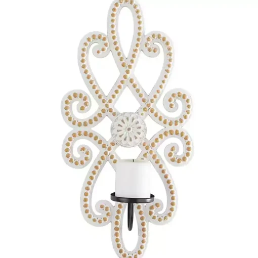 Whitewash Beaded Scroll Sconce