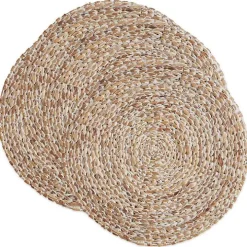 Whitewashed Woven Rattan Placemats, Set of 4
