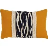 Yellow Wave Stitched Fringe Lumbar Pillow
