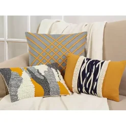 Yellow Wave Stitched Fringe Lumbar Pillow